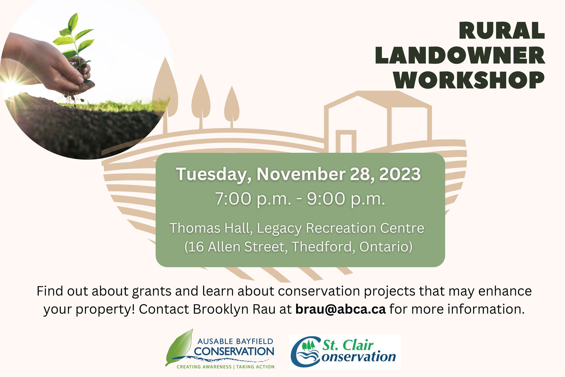 A poster for November 28 Rural Landowner Workshop.